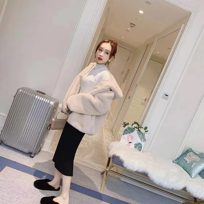 Fur Jacket for Women 2024 New Autumn and Winter Outfit  Thick Hooded Imitation Rabbit Mink Plush Loose Short Jacket for Women