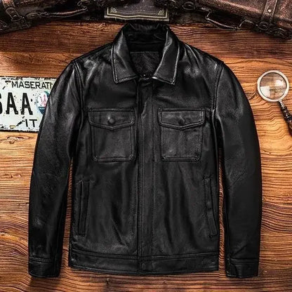 Mens Genuine Leather Jacket High End Motorcycle Biker Coat Autumn Winter New Lapel Style Riding Suit Fashion Real Leather Outerw