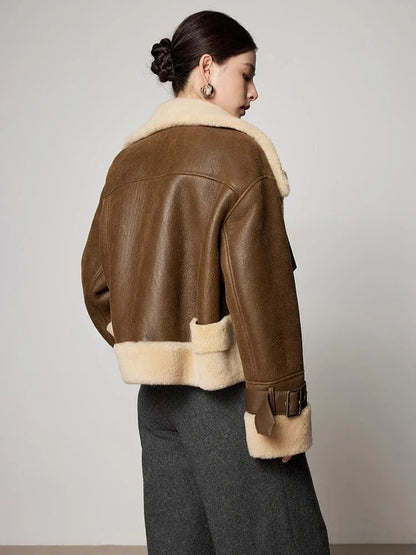 Simple Short Genuine Leather Real Fur Jacket for Women 2026 New High-end Luxury Natural Merino Sheep Fur Winter Lambswool Coats
