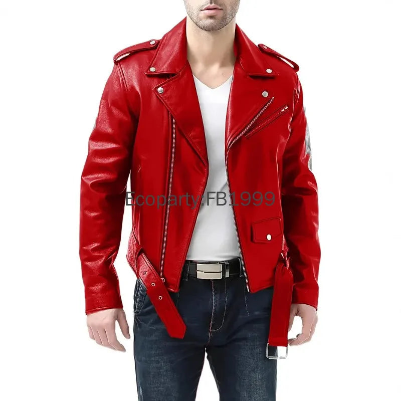 New Men's Pu Leather Motorcycle Jacket Spring Autumn Fashion Black Slim Fit Diagonal Zipper Coat Male Casual Outerwear Jackets