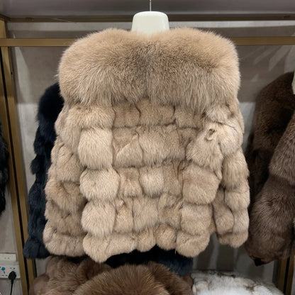 New women's natural real fox fur coat with fox collar for winter fashion and warmth short fox fur leather jacket HUA QIU MEI SI