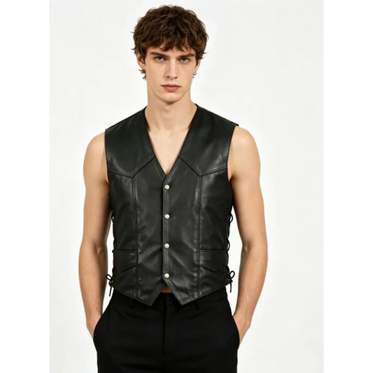 Men's retro leather jacket - sleeveless top - disciplinary style - medieval knight - cycling jacket - hip-hop jacket