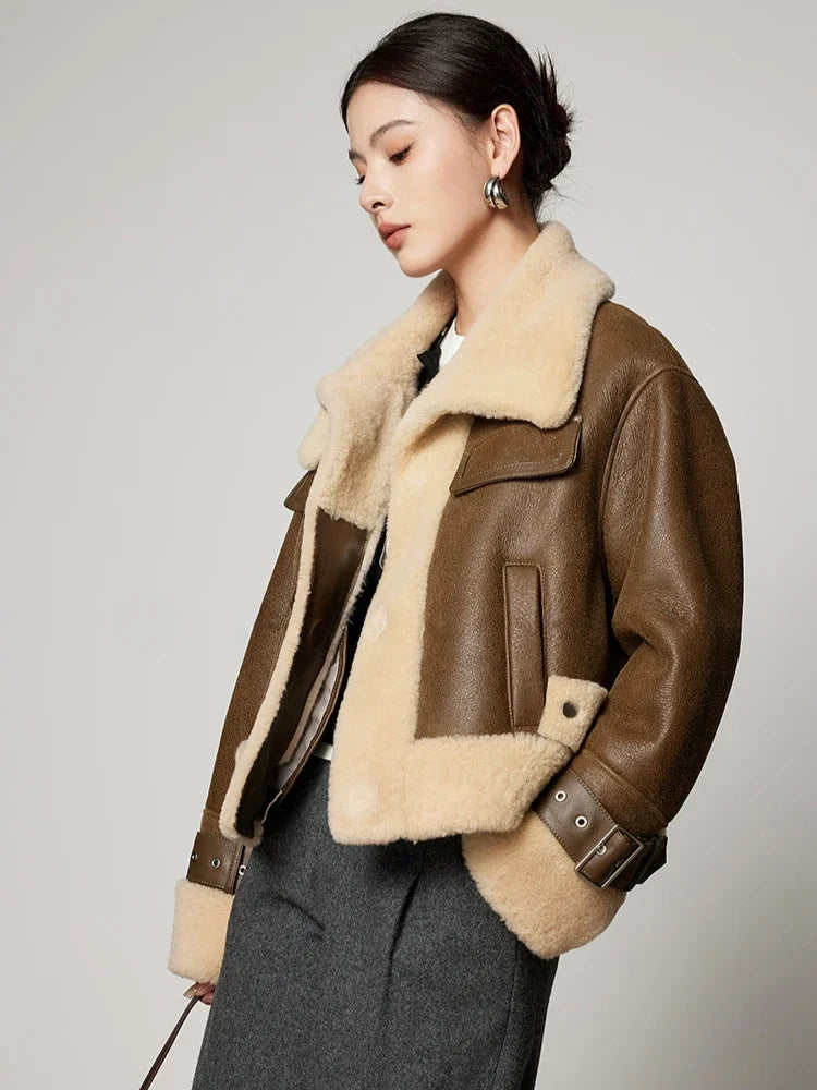 Simple Short Genuine Leather Real Fur Jacket for Women 2026 New High-end Luxury Natural Merino Sheep Fur Winter Lambswool Coats