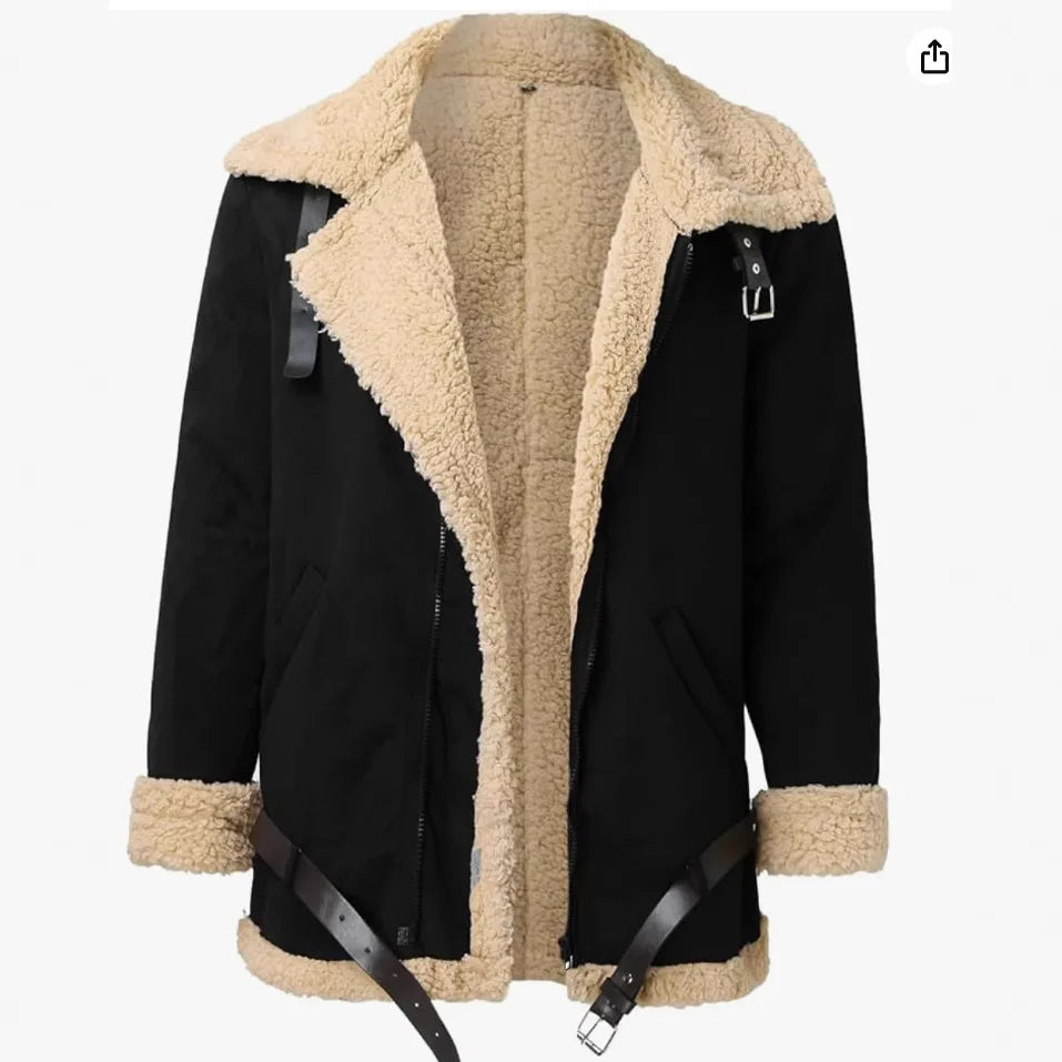 Thickened Leather Fur Integrated Men's Jacket Men's Outerwear Fashionable Urban Style Zipper Closure Solid Color Winter Coat