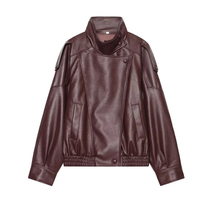 TFMLN Chic Black Faux Leather Jackets Women Long Sleeve Buttons Elastic Oversized Coats Fashion 2025 Autumn Winter Streetwear