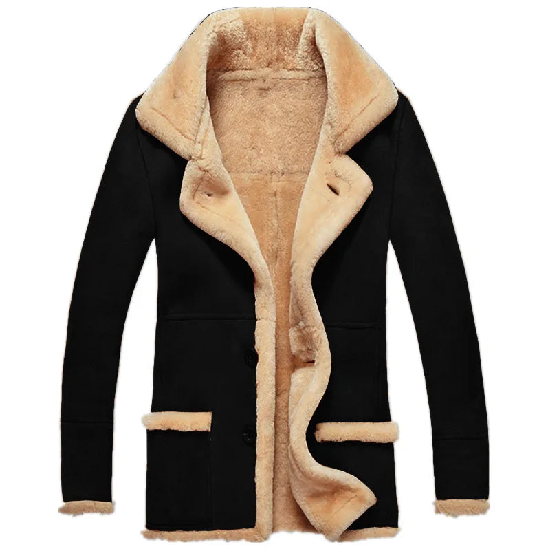 New Men's Faux Fur Jackets Winter Overcoat Thickened Plush Lining Lapel Coldproof European Style Leather Lapel Jacket Coat Male