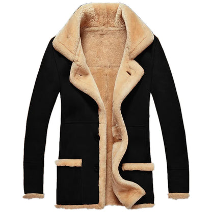 New Men's Faux Fur Jackets Winter Overcoat Thickened Plush Lining Lapel Coldproof European Style Leather Lapel Jacket Coat Male