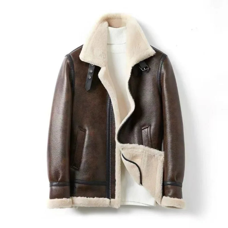 2026 Fur Integrated Lapel Fleece Thickened Thermal Jacket Leather Jacket Winter Men's Clothing