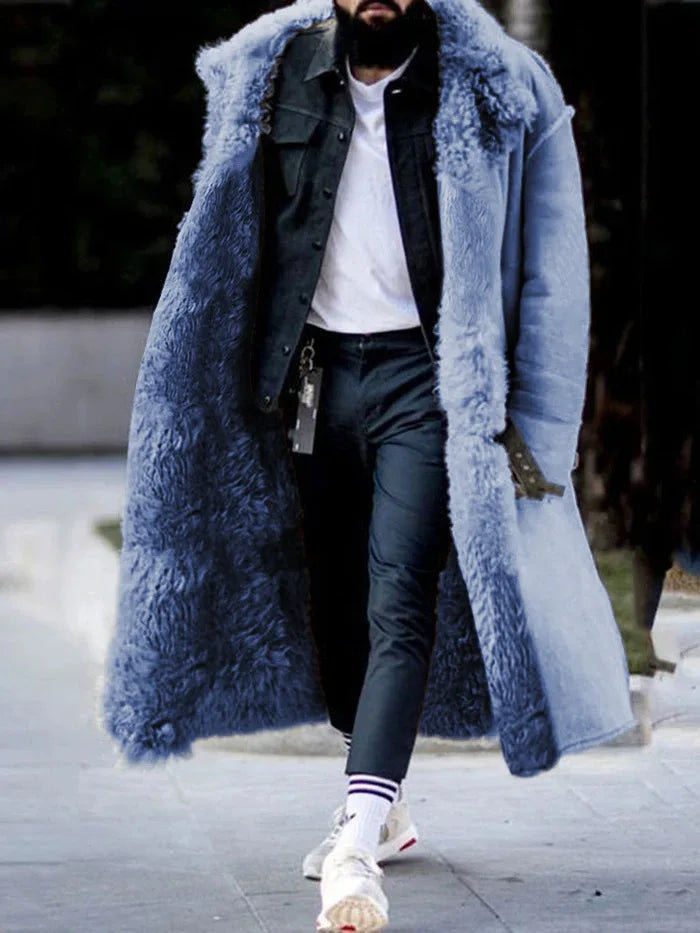 Mens Faux Leather Fur Coat Long Length Jacket 4 Colors 8 Sizes Winter Warm Parka Outerwear Hot Sale