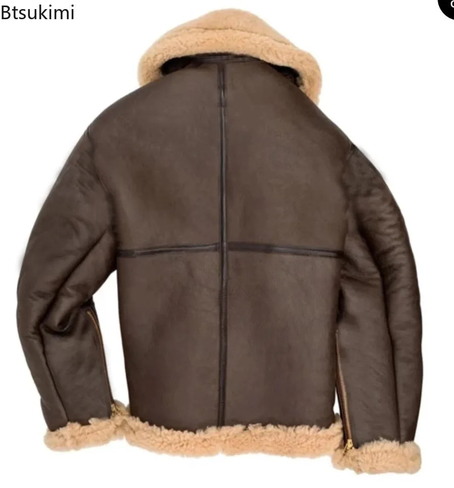2026 Men's Winter Plush Leather Jacket Fashion Integrated Fur Thickened Warm Long Sleeve Cardigan Coats Leisure Versatile Jacket