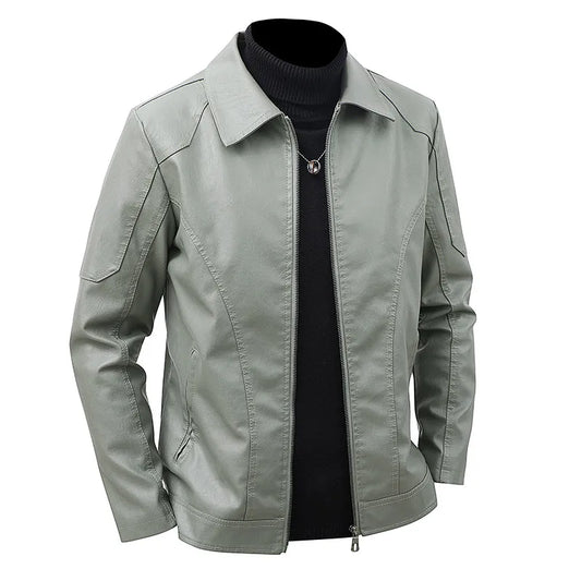 Men's Lapel Leather Jacket Spring Autumn Oversized Slim Motorcycle Riding Suit Streetwear PU Leather Waterproof Work Men Clothes
